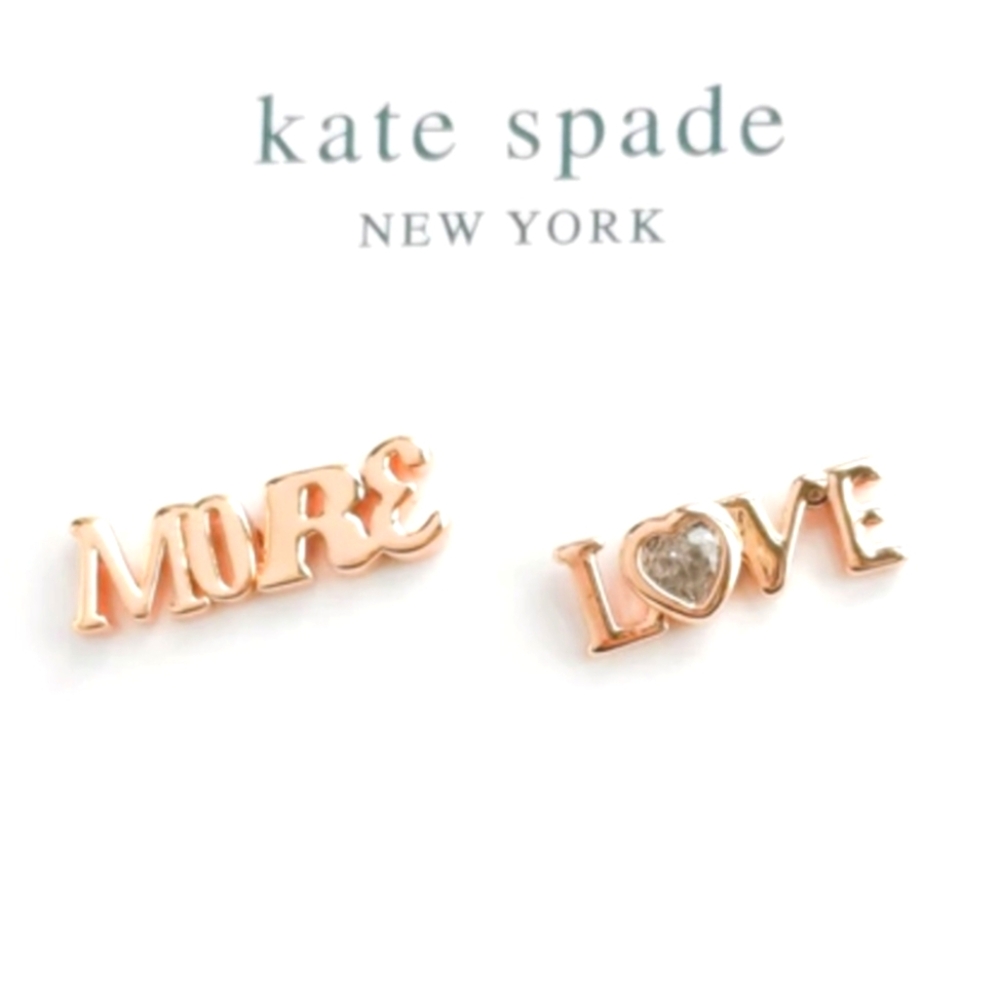 NWT Kate Spade More Love Studs - Spell it Out Collection rose gold/ clear stone